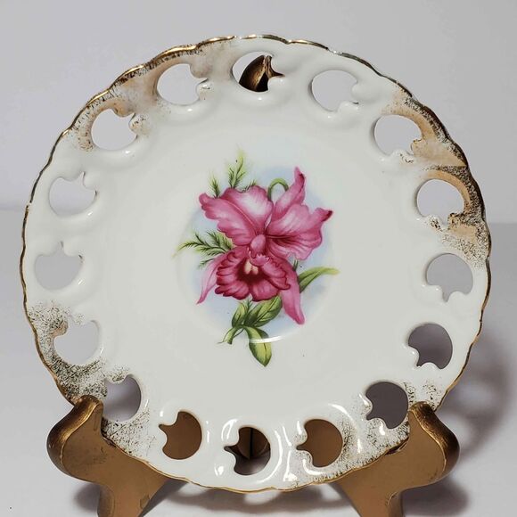 Lefton Teacup and Saucer Pink Orchid Vintage Reticulated - Picture 8 of 9